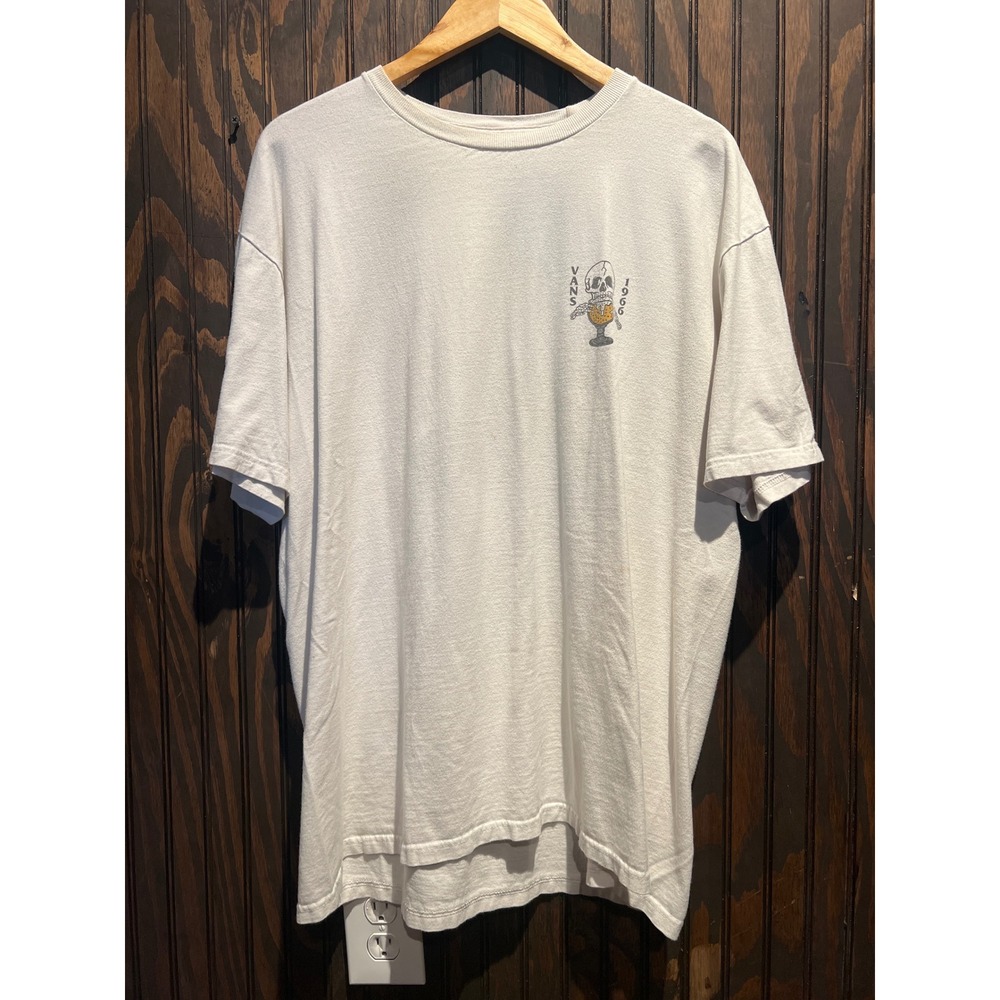Vans Off The Wall Skeleton Chalice Graphic T-Shirt Cream Mens XL 23x30